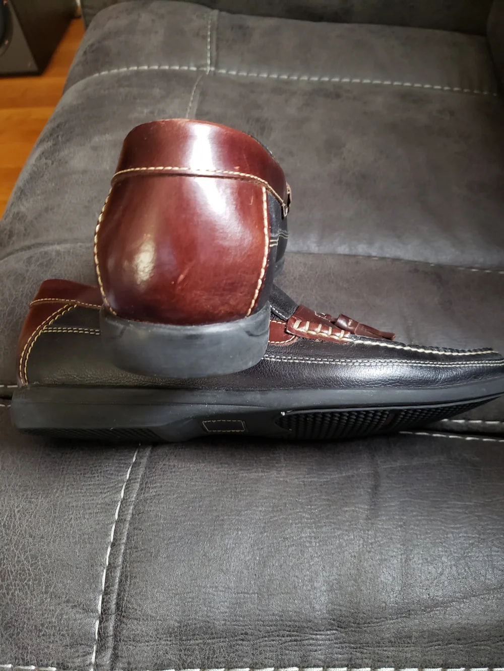 Johnston & Murphy Black and Brown Tassel Moccasin Loafers